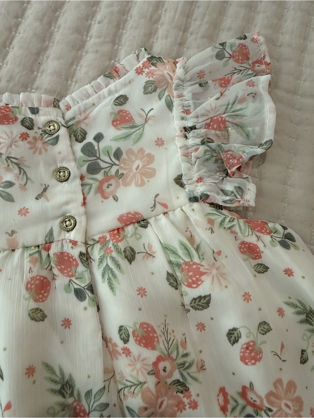 cupcakes & cashmere White Dress with Peach Strawberry Floral Print